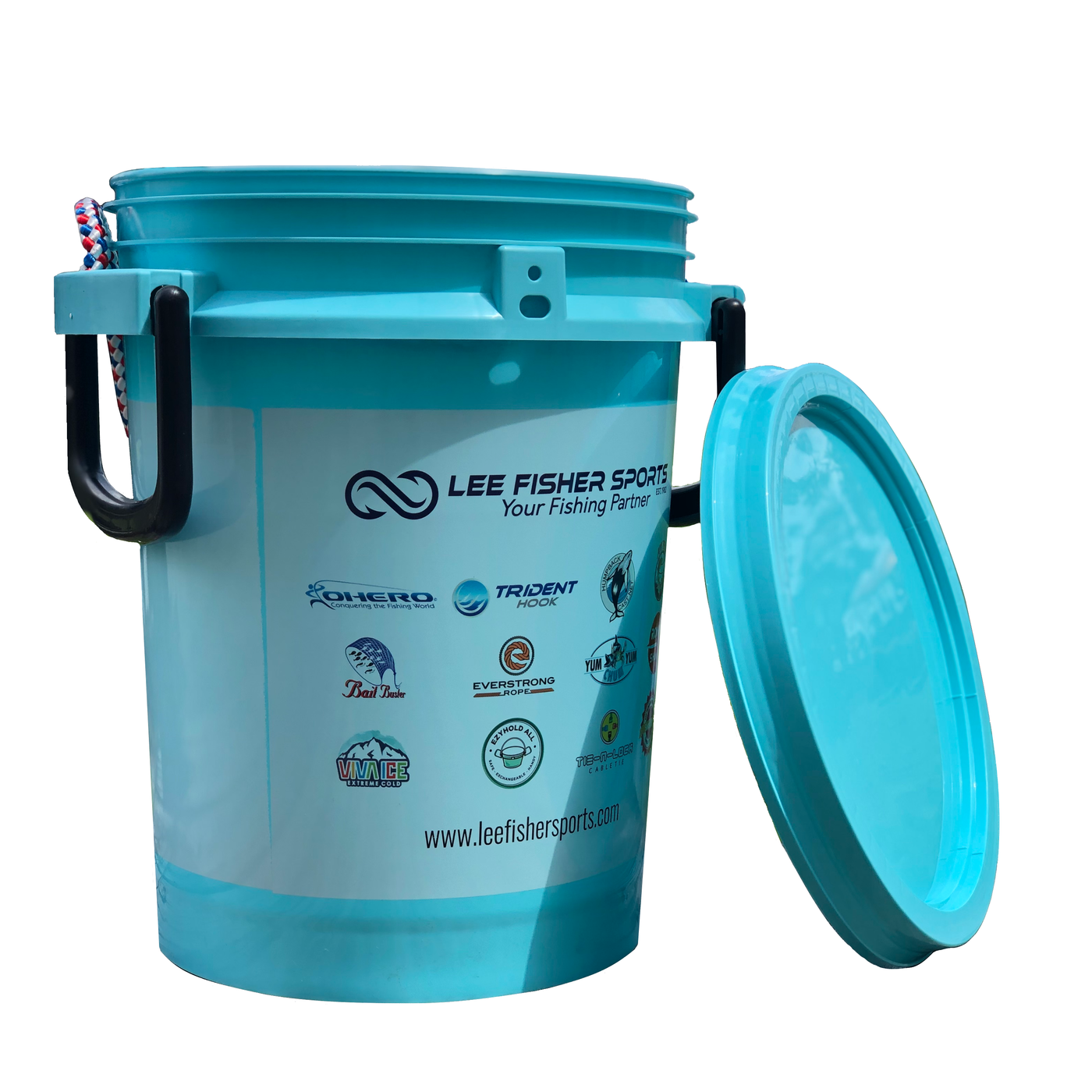 ISmart Bucket - 5 Gallon Rope Handle Bucket with Lid, Printed Lee Fisher Sports Logo